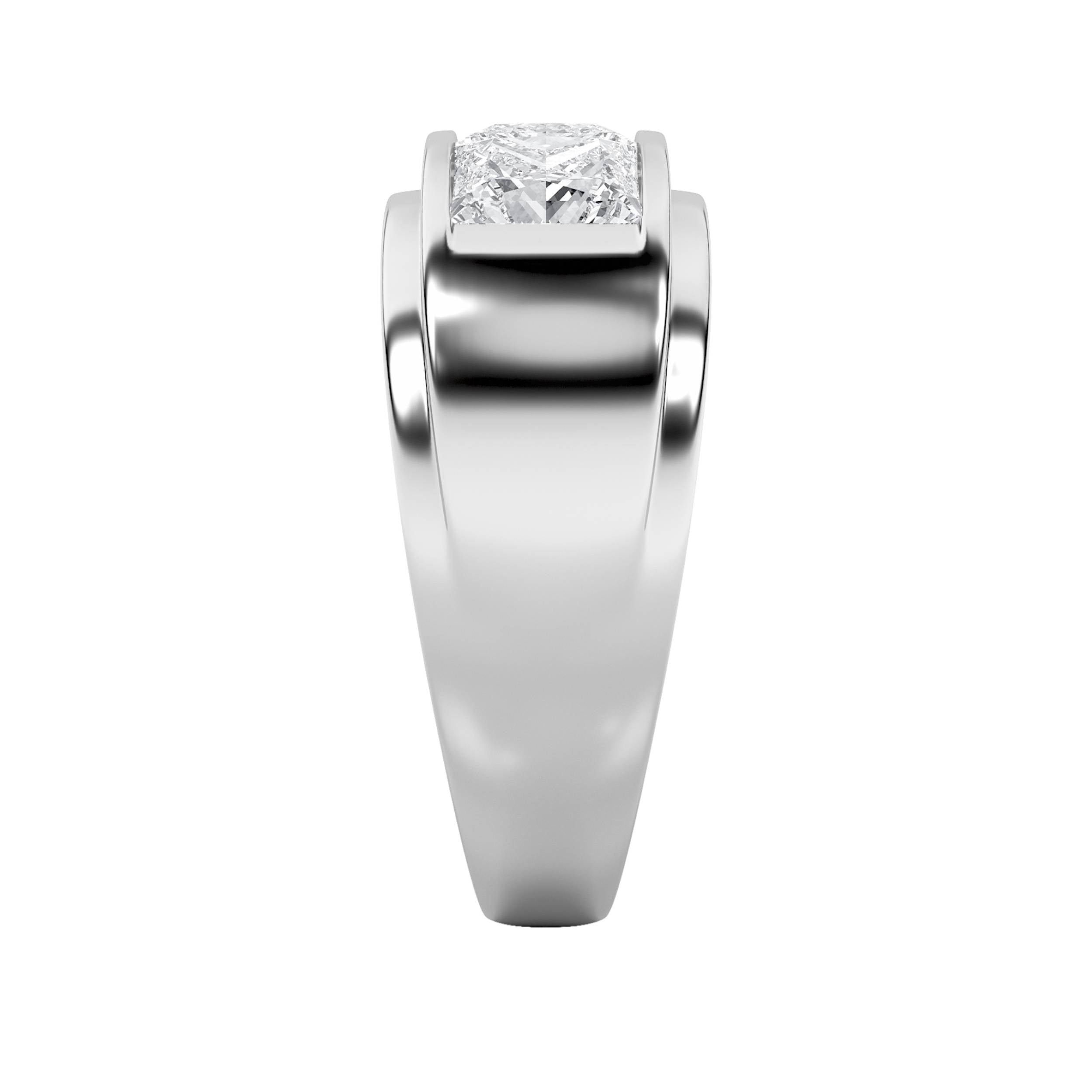 3Cttw Princess Shaped Lab Grown Diamond (F/VS) Three Stone Channel Set Mens Ring in 14K Gold