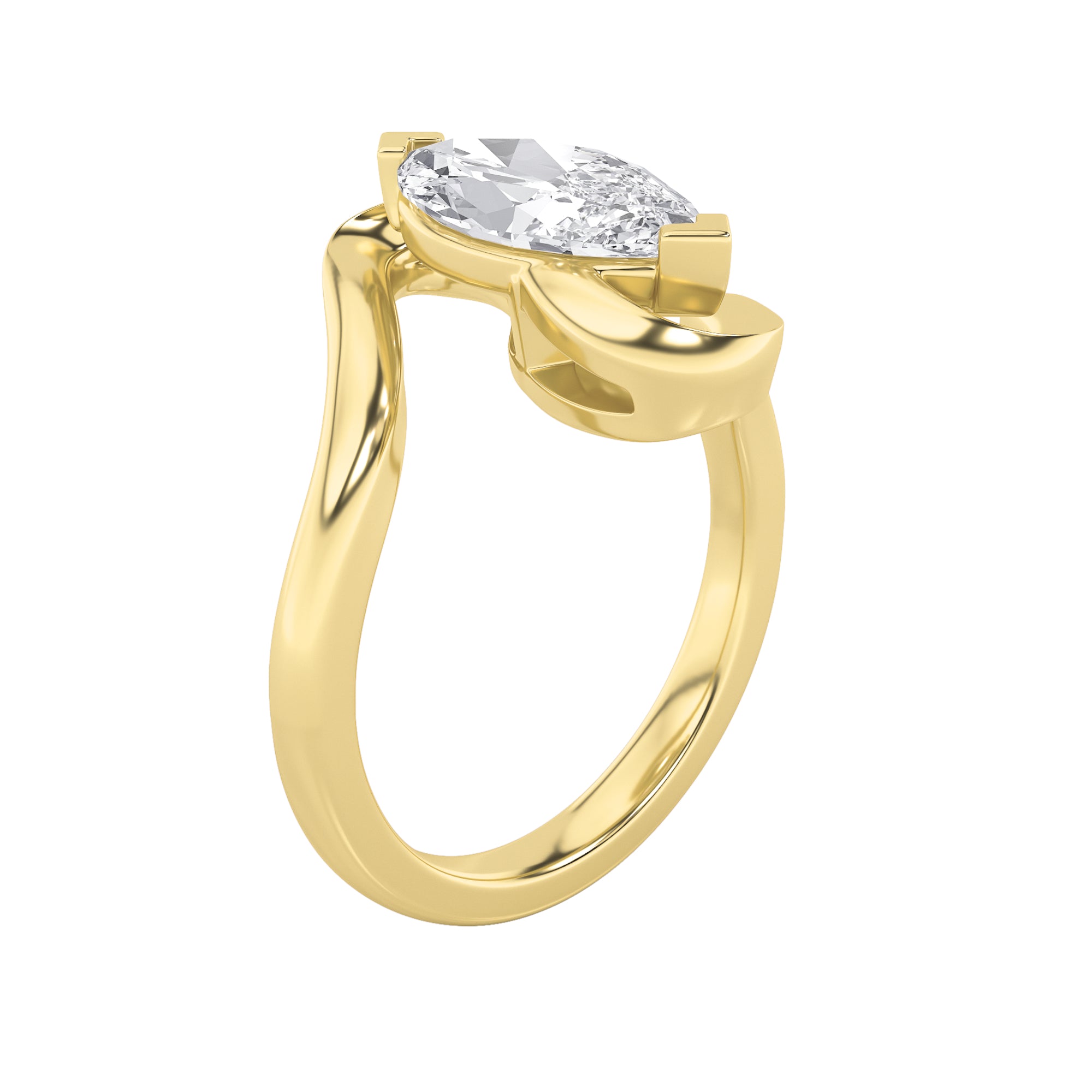 2Cttw Marquise Shaped Lab Grown Diamond (F/VS) Swirl Engagement Ring in 14K Gold