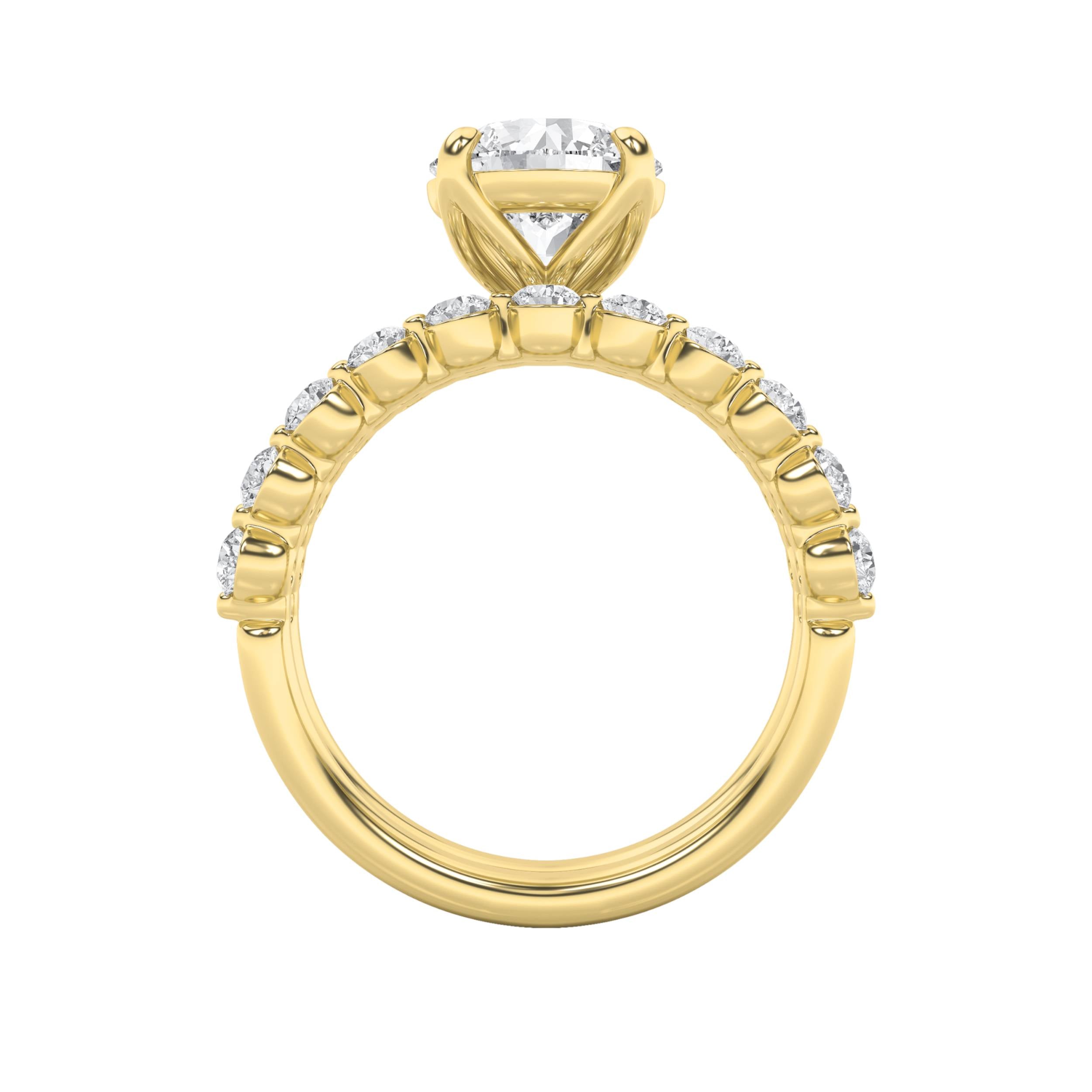 3.75Cttw Round Shaped Lab Grown Diamond (F/VS) Accented Double Halo Set of Band and  Ring in 14K Gold