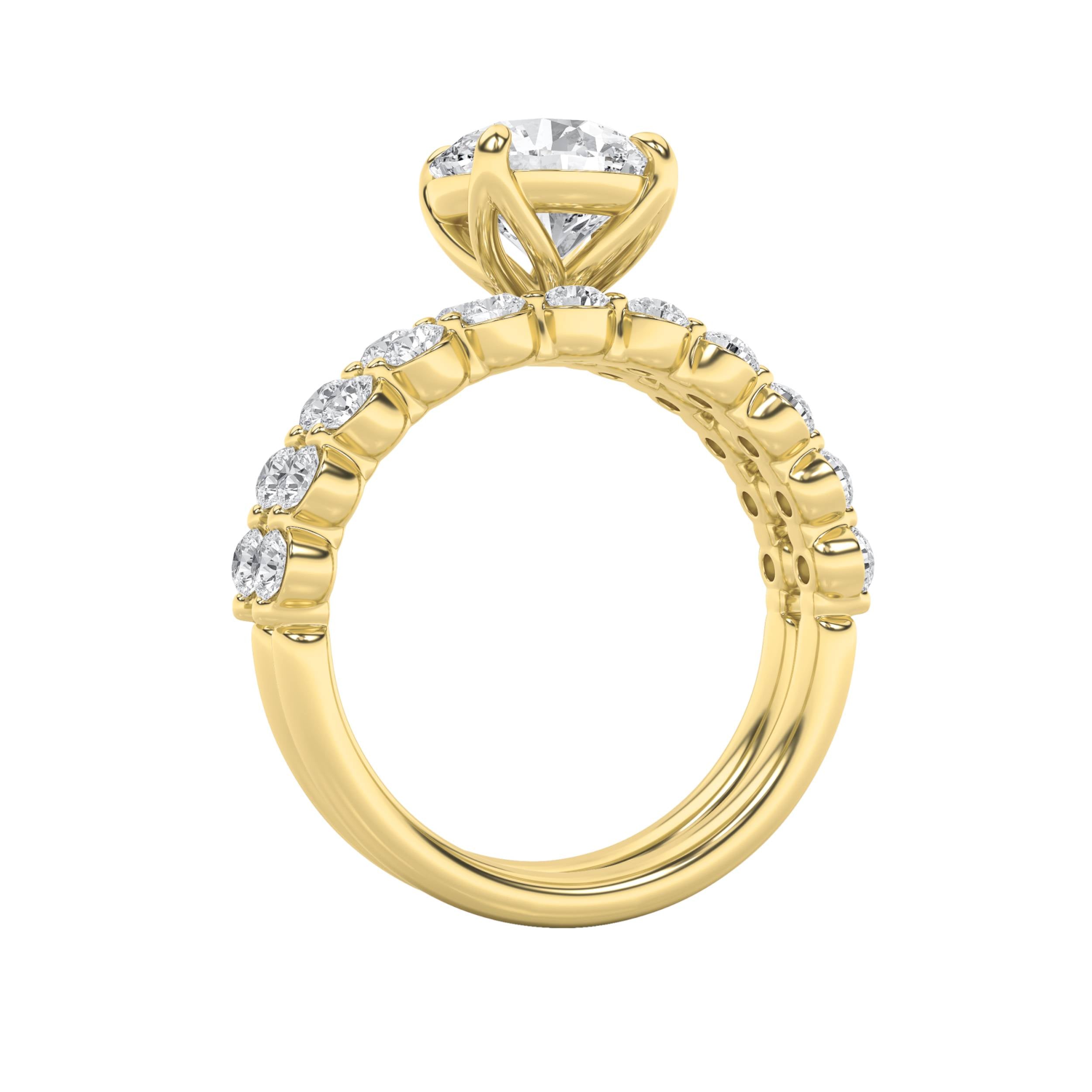 3.75Cttw Round Shaped Lab Grown Diamond (F/VS) Accented Double Halo Set of Band and  Ring in 14K Gold