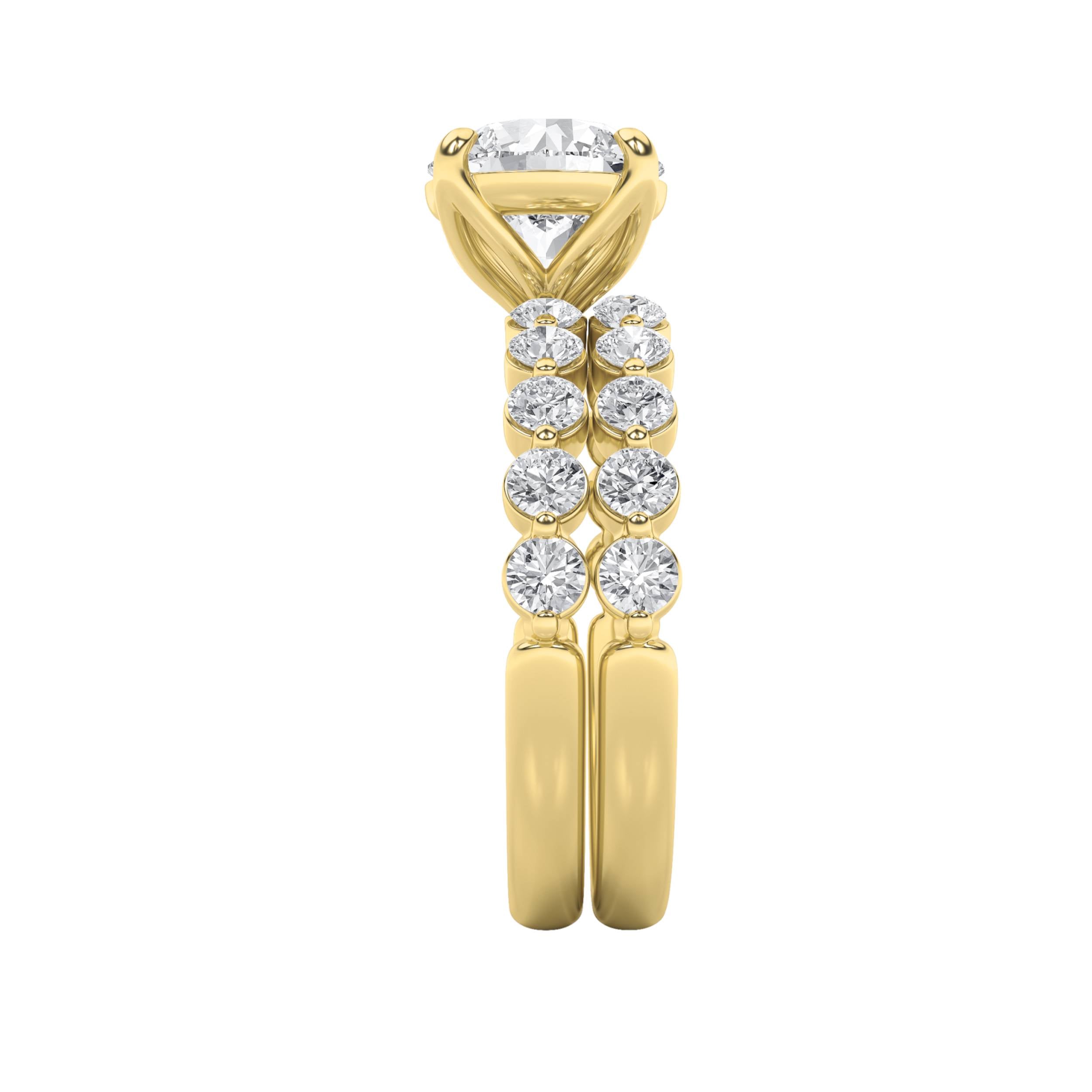 3.75Cttw Round Shaped Lab Grown Diamond (F/VS) Accented Double Halo Set of Band and  Ring in 14K Gold
