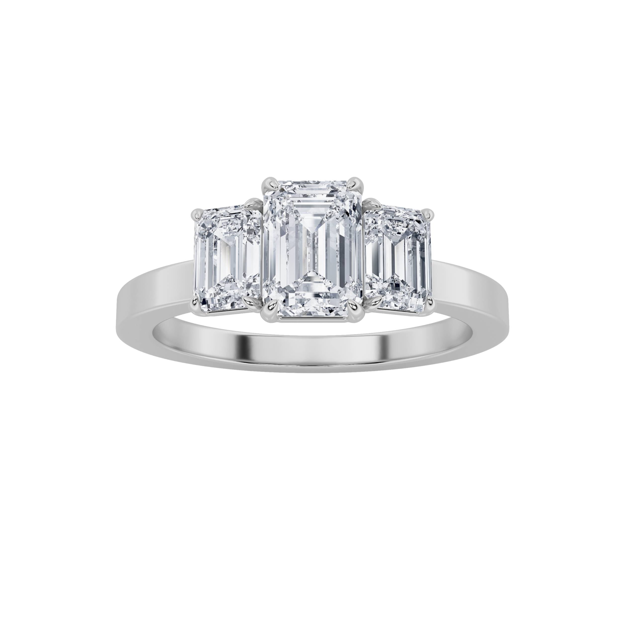 1.5Cttw Emerald Shaped Lab Grown Diamond (F/VS)  Ring in 14K Gold