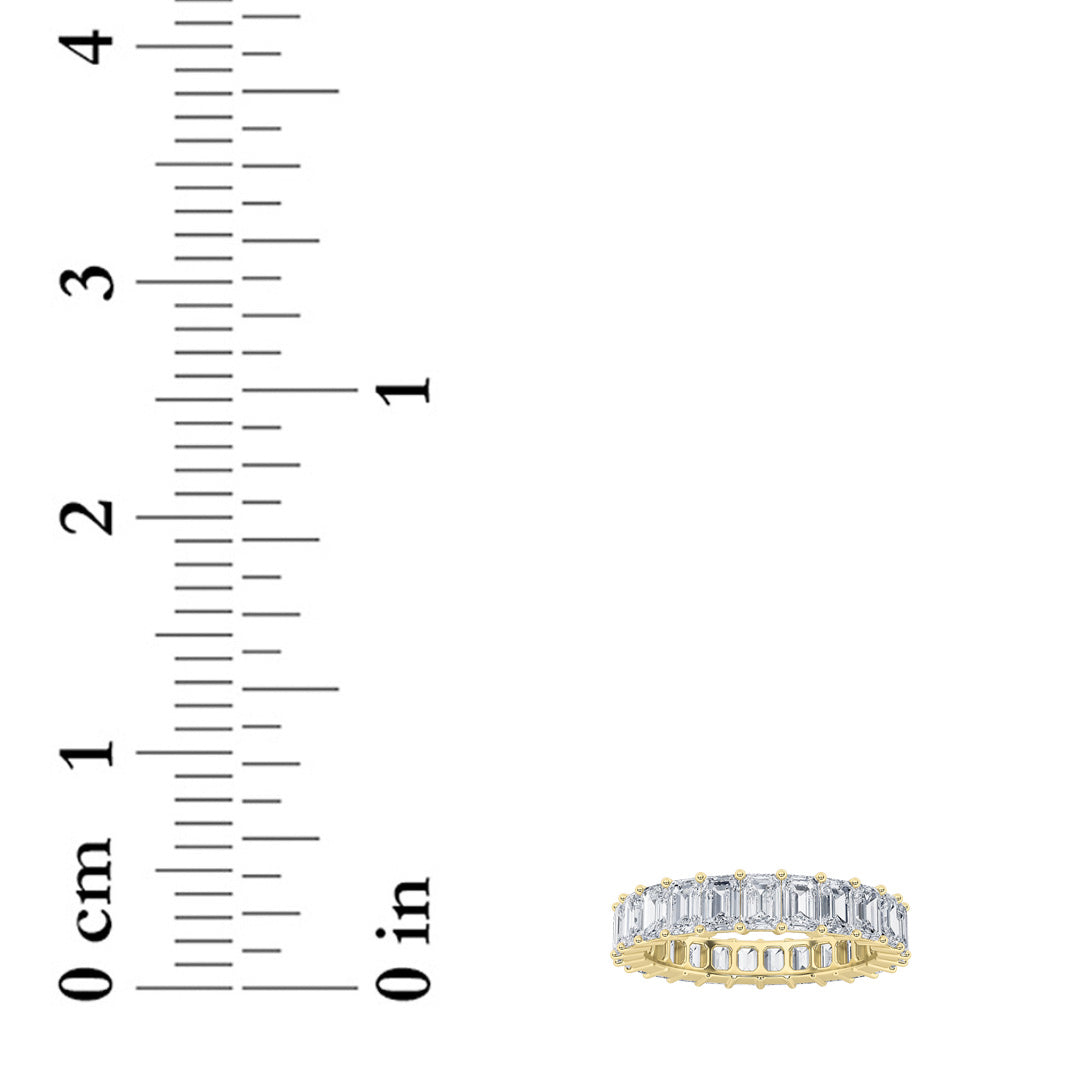 3.4Cttw Emerald Shaped Lab Grown Diamond ( F / VS ) Eternity Band set in 14K Yellow Gold - Size 8