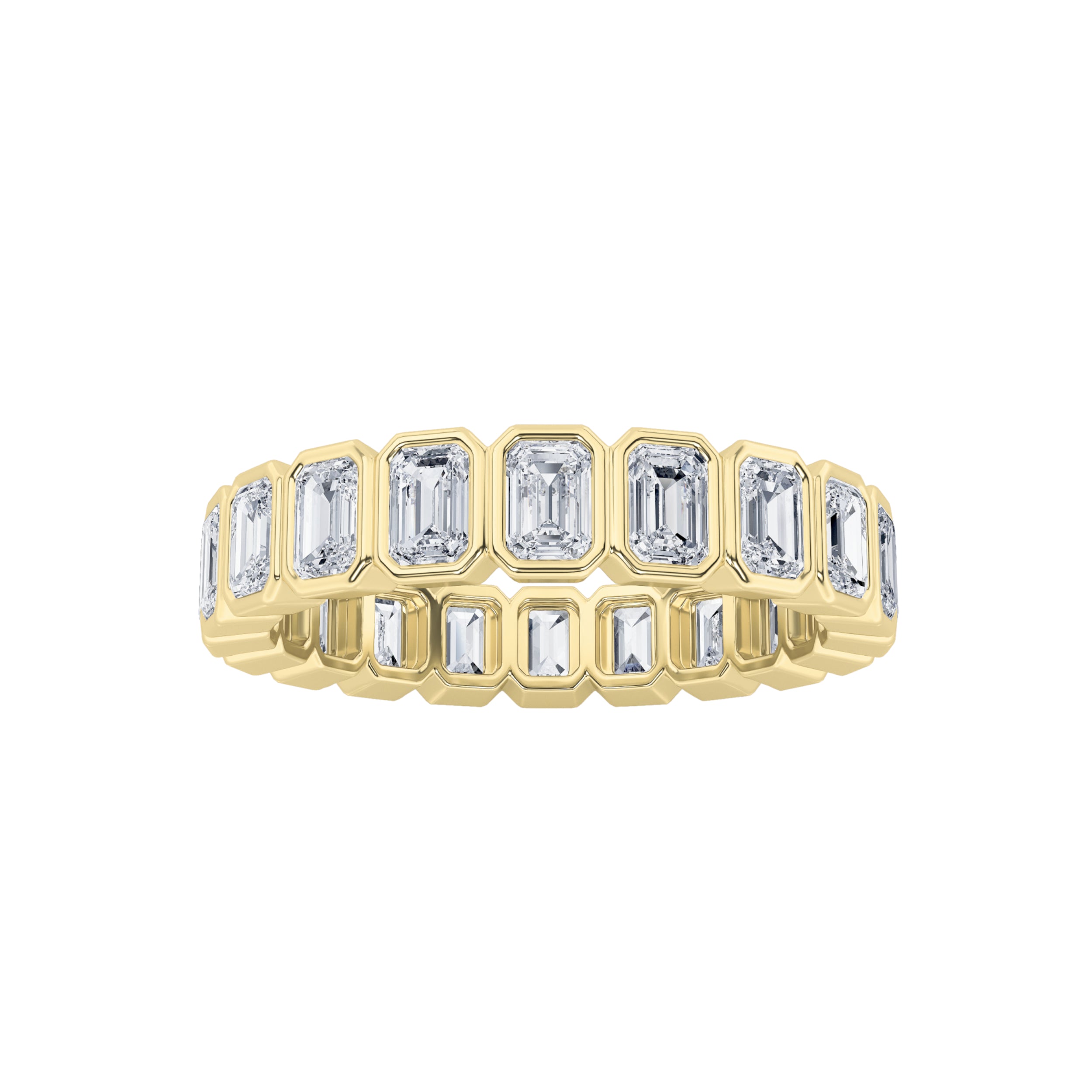 3.25Cttw Emerald Shaped Lab Grown Diamond ( F / VS ) Eternity Band set in 14K Yellow Gold - Size 7