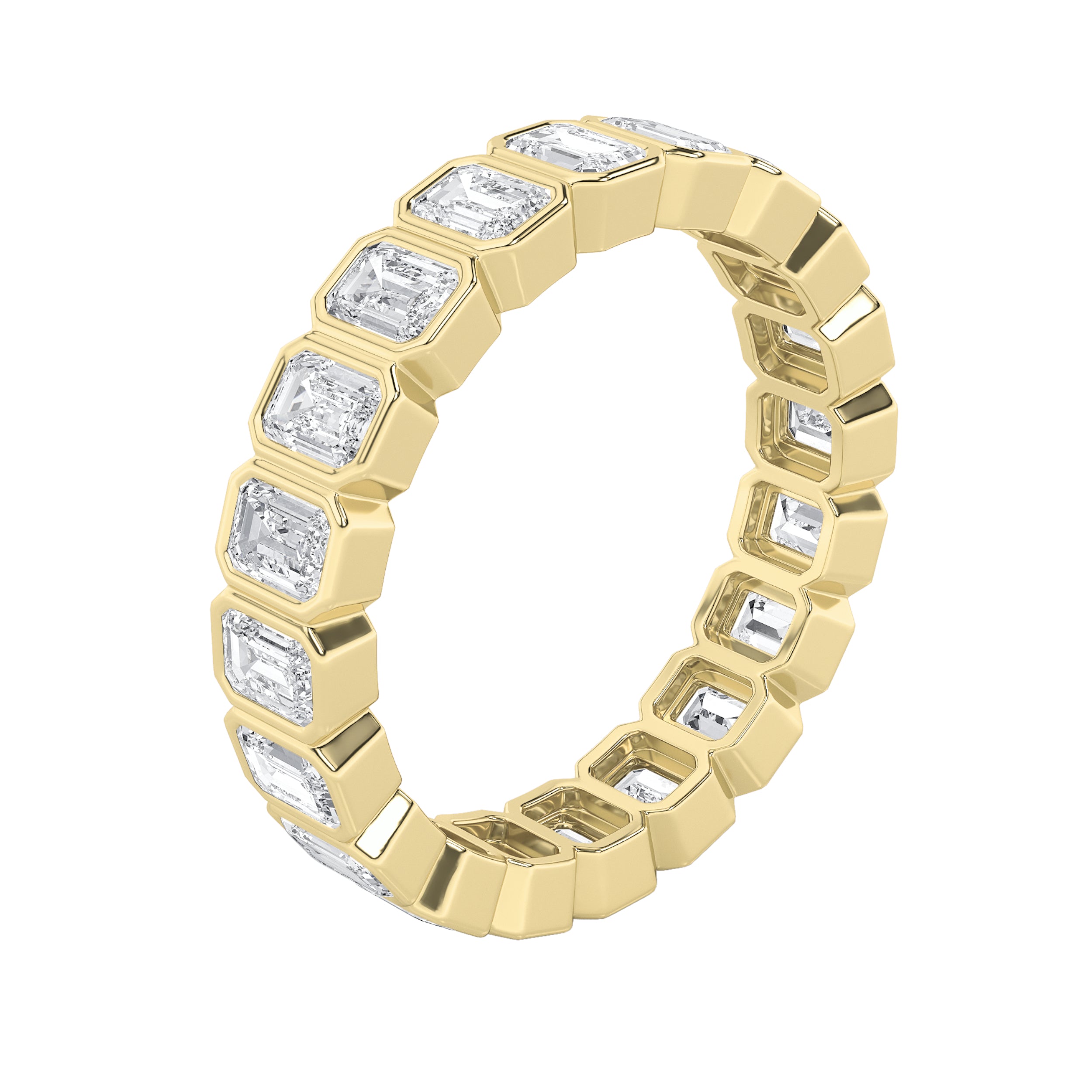 3.25Cttw Emerald Shaped Lab Grown Diamond ( F / VS ) Eternity Band set in 14K Yellow Gold - Size 7