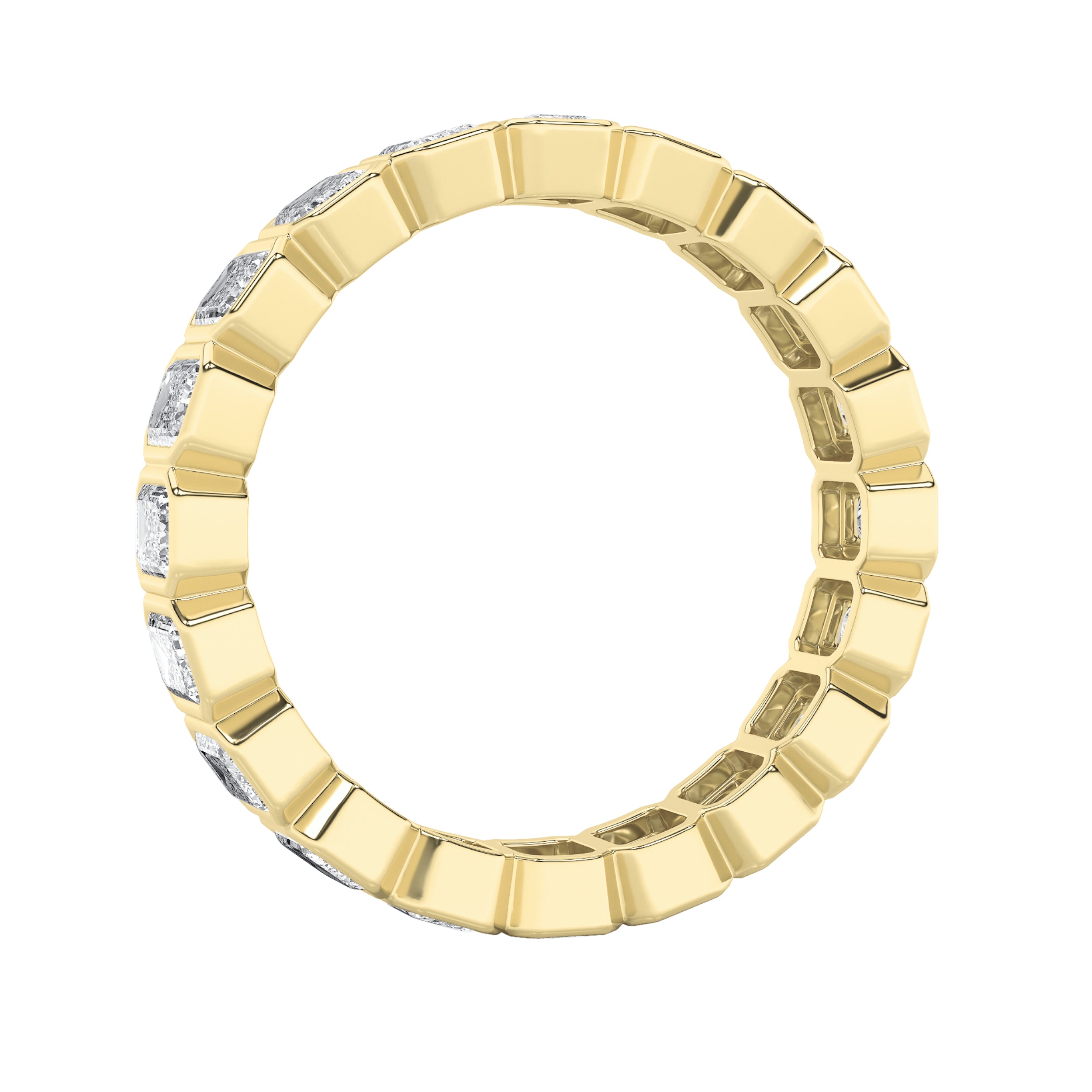 3.25Cttw Emerald Shaped Lab Grown Diamond ( F / VS ) Eternity Band set in 14K Yellow Gold - Size 7