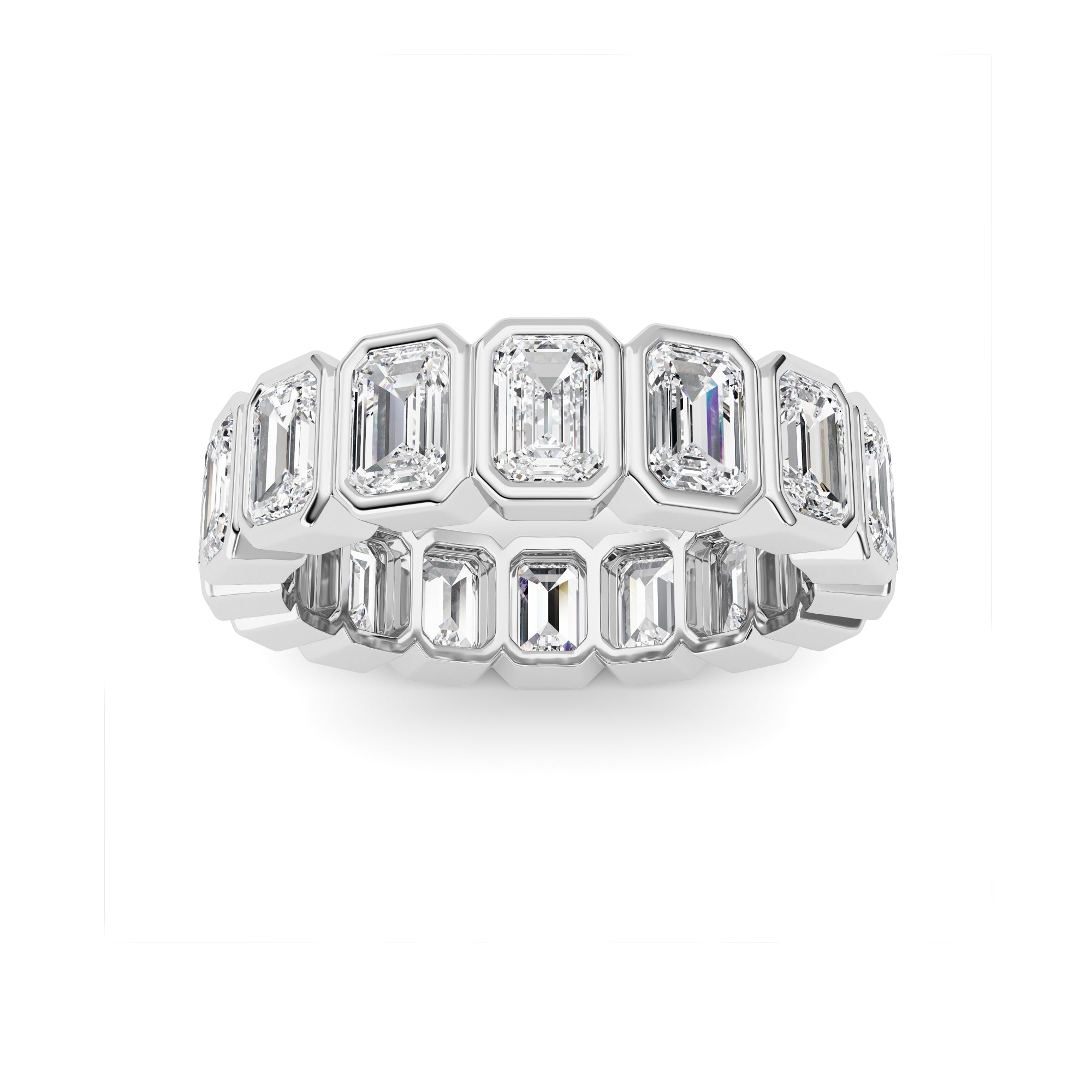 3.2Cttw Emerald Shaped Lab Grown Diamond ( F / VS ) Eternity Band set in 14K White Gold - Size 5