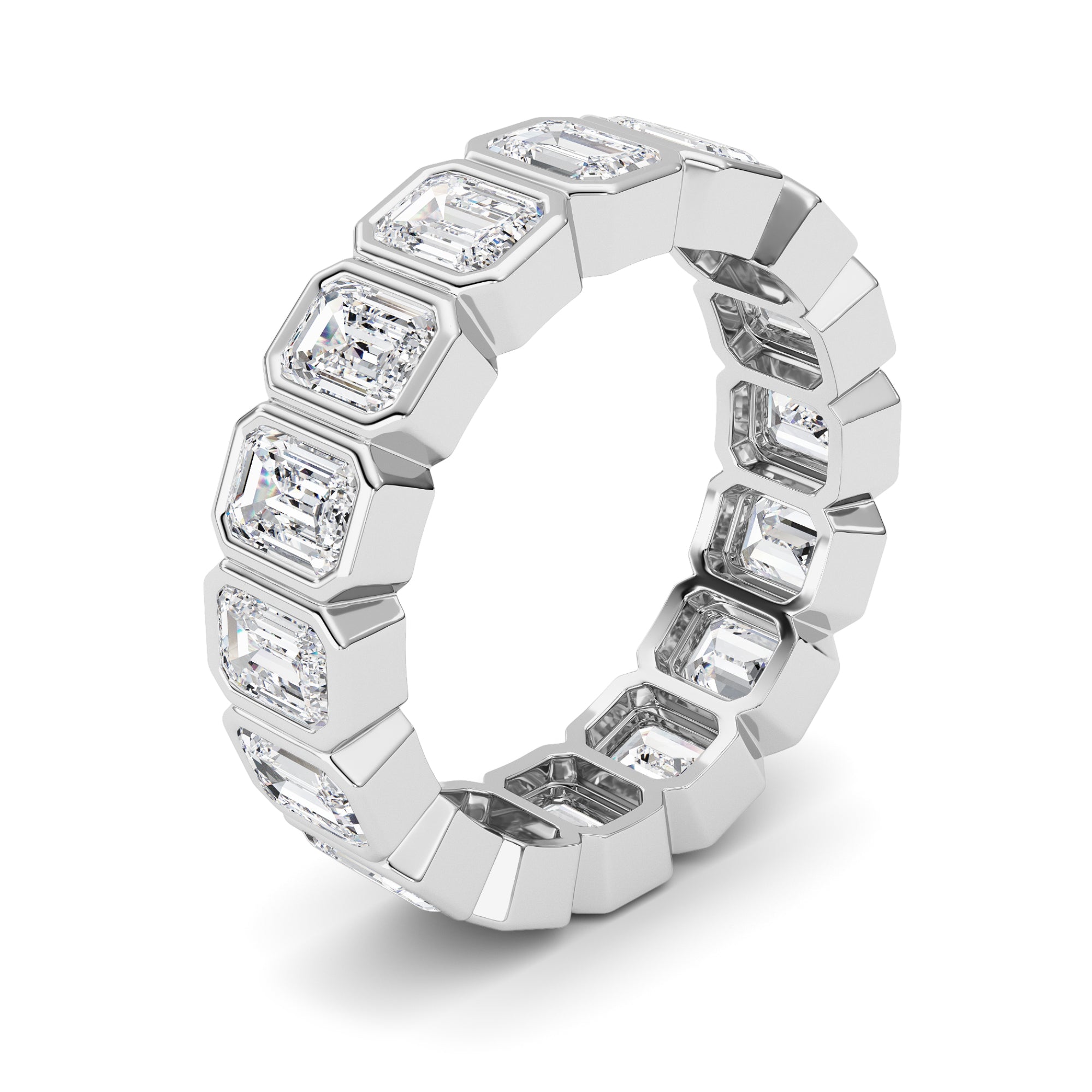 3.2Cttw Emerald Shaped Lab Grown Diamond ( F / VS ) Eternity Band set in 14K White Gold - Size 5
