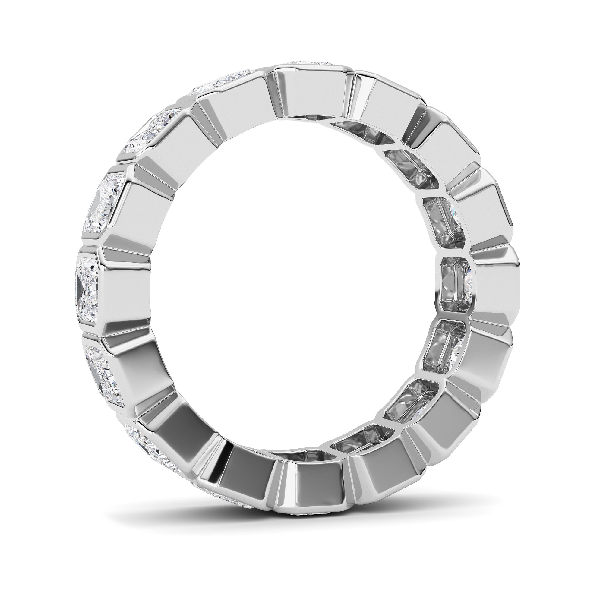 3.2Cttw Emerald Shaped Lab Grown Diamond ( F / VS ) Eternity Band set in 14K White Gold - Size 5