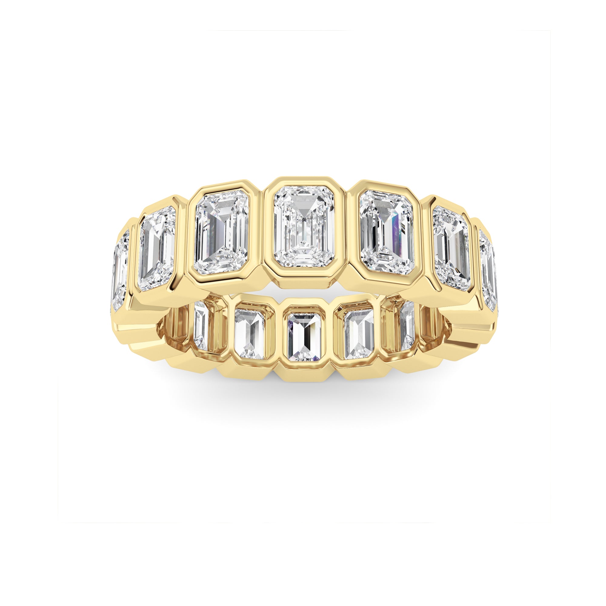 3.2Cttw Emerald Shaped Lab Grown Diamond ( F / VS ) Eternity Band set in 14K Yellow Gold - Size 5