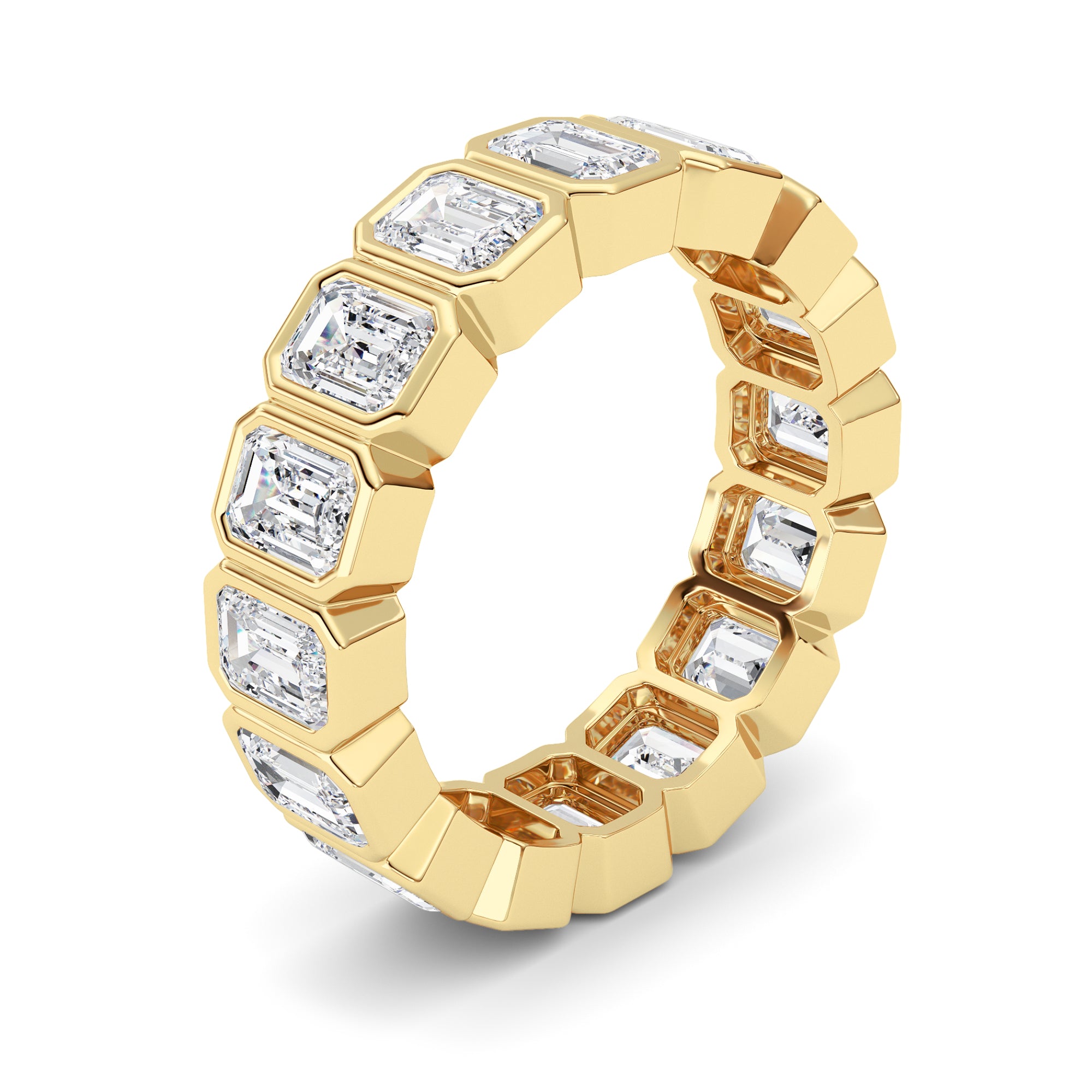 3.2Cttw Emerald Shaped Lab Grown Diamond ( F / VS ) Eternity Band set in 14K Yellow Gold - Size 5