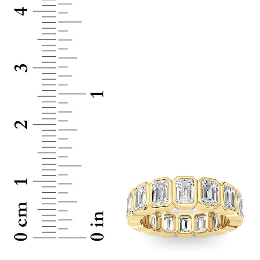 3.2Cttw Emerald Shaped Lab Grown Diamond ( F / VS ) Eternity Band set in 14K Yellow Gold - Size 5