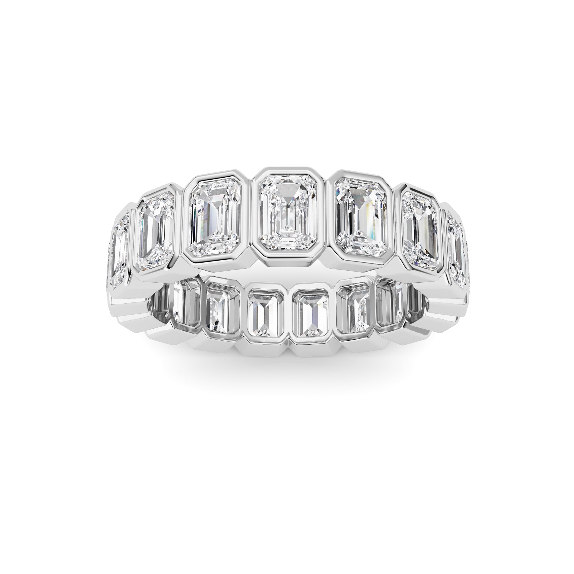 4.25Cttw Emerald Shaped Lab Grown Diamond ( F / VS ) Eternity Band set in 14K White Gold - Size 8