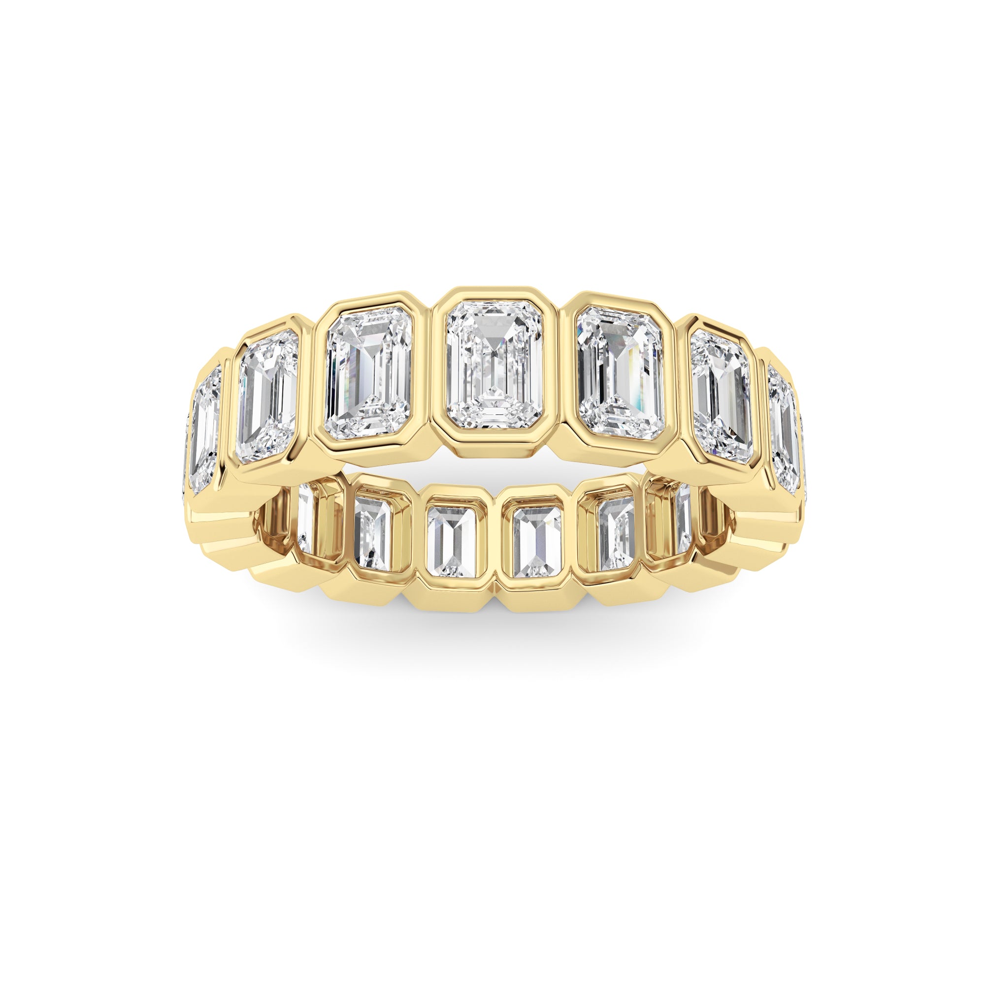 4.25Cttw Emerald Shaped Lab Grown Diamond ( F / VS ) Eternity Band set in 14K Yellow Gold - Size 8