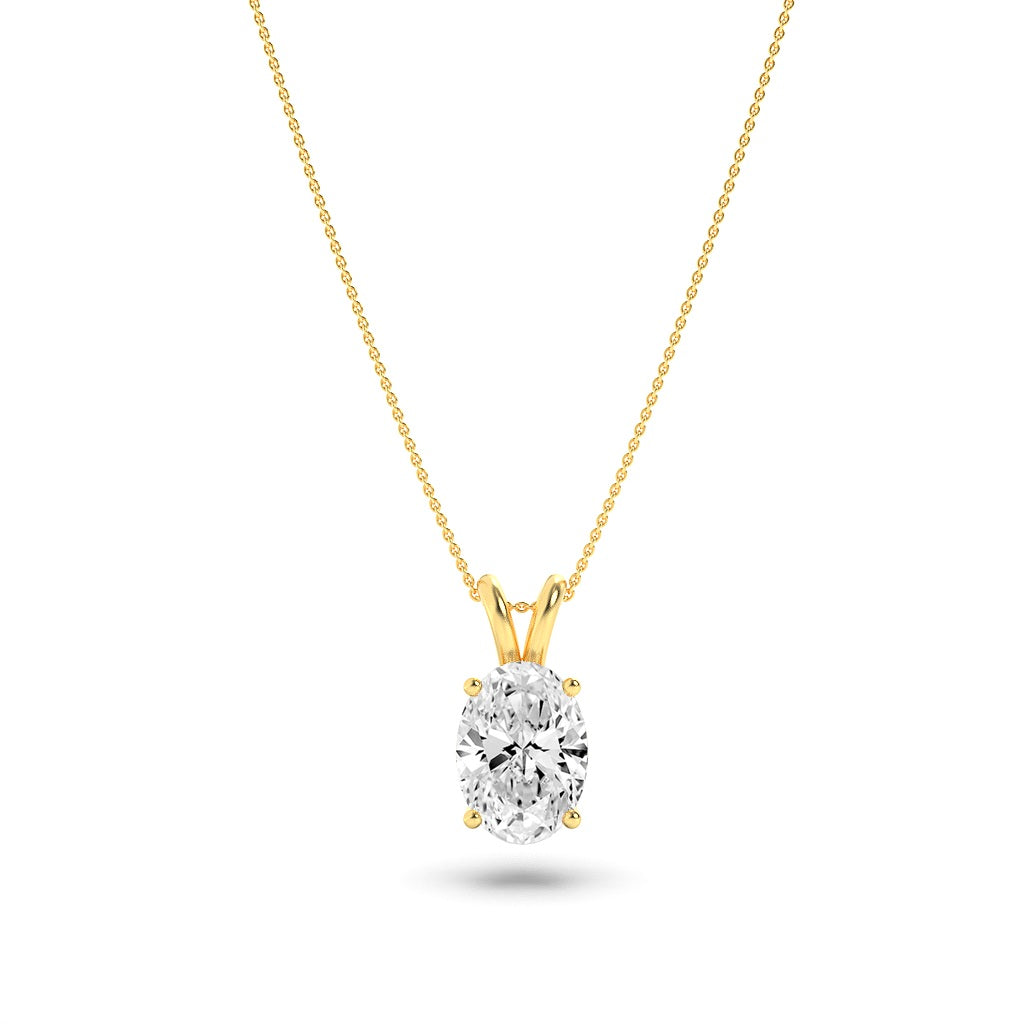 2Cttw Oval Shaped Lab Grown Diamond (F/VS) Split Bale Solitaire Pendant in 14K Gold