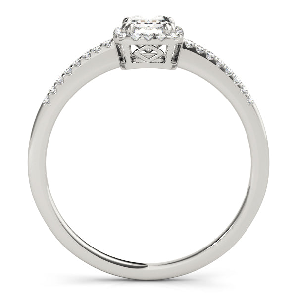 Lab Grown Single Row Halo Emerald Cut Engagement Ring