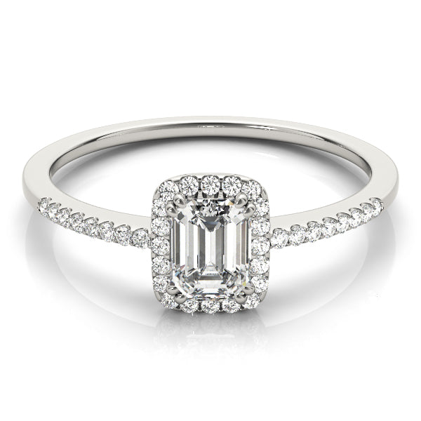 Lab Grown Single Row Halo Emerald Cut Engagement Ring