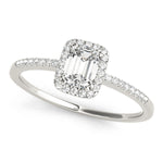 Single Row Halo Emerald Cut Engagement Ring