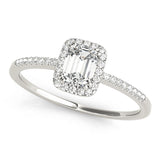 Single Row Halo Emerald Cut Engagement Ring