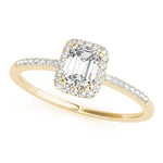 Single Row Halo Emerald Cut Engagement Ring