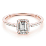 Single Row Halo Emerald Cut Engagement Ring