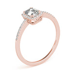 Single Row Halo Emerald Cut Engagement Ring