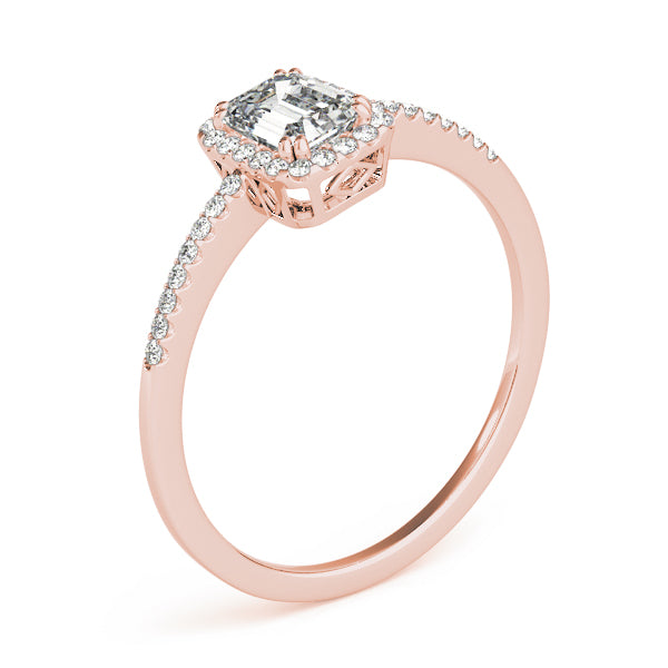 Lab Grown Single Row Halo Emerald Cut Engagement Ring