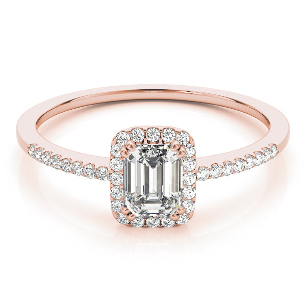 Single Row Halo Emerald Cut Engagement Ring