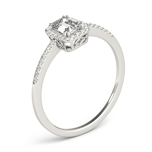 Lab Grown Single Row Halo Emerald Cut Engagement Ring