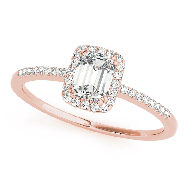 Single Row Halo Emerald Cut Engagement Ring