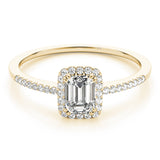 Single Row Halo Emerald Cut Engagement Ring