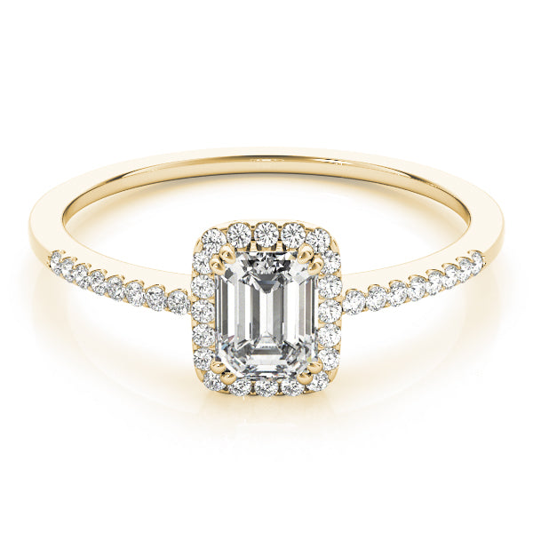 Single Row Halo Emerald Cut Engagement Ring