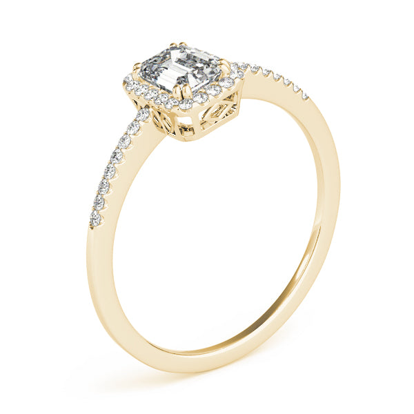 Lab Grown Single Row Halo Emerald Cut Engagement Ring