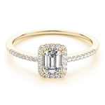 Single Row Halo Emerald Cut Engagement Ring