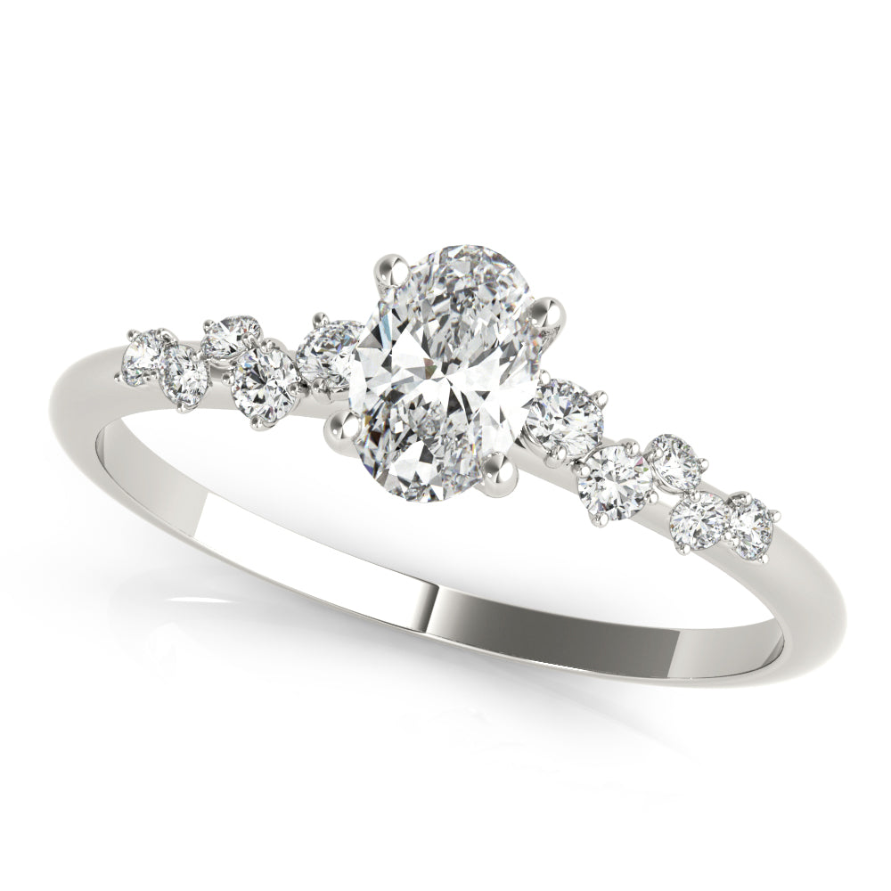 Scattered Diamond Oval Engagement Ring