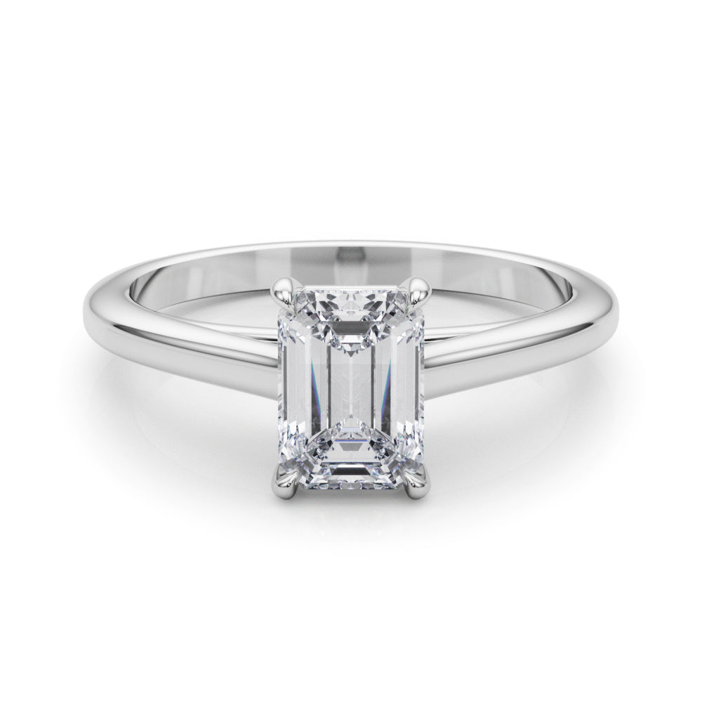 Lab Grown Solitaire Cathedral Emerald-Cut Engagement Ring
