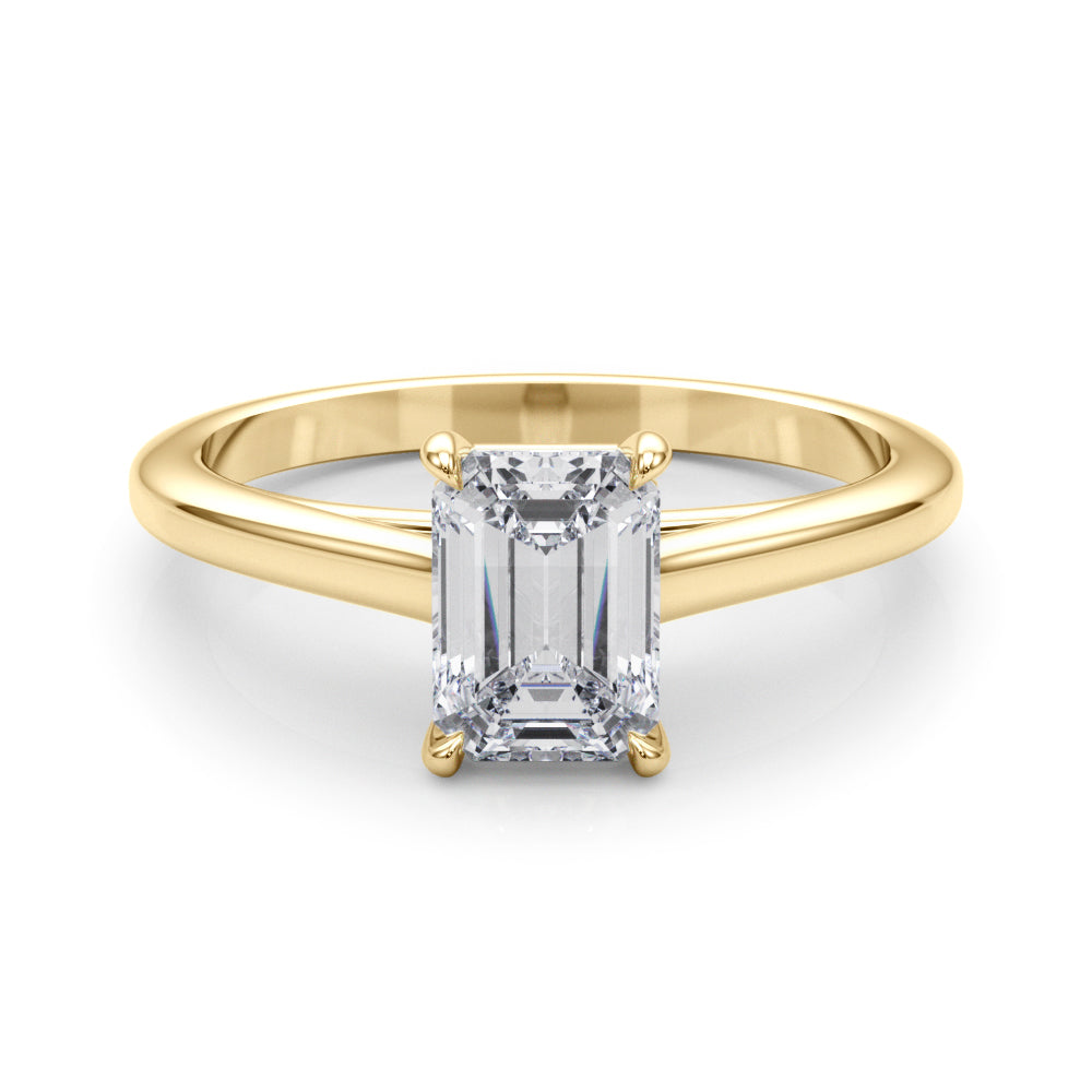 Lab Grown Solitaire Cathedral Emerald-Cut Engagement Ring