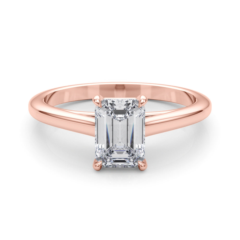 Lab Grown Solitaire Cathedral Emerald-Cut Engagement Ring