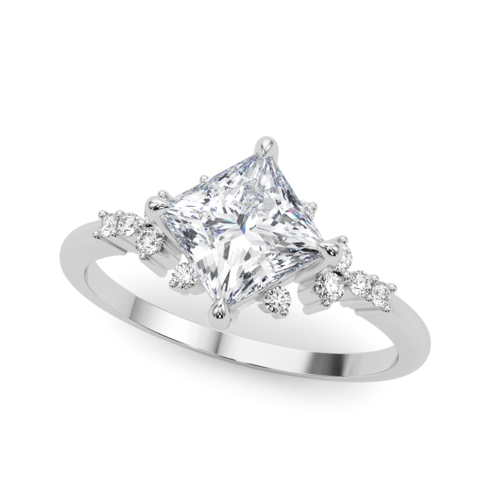Lab Grown Diamond Scattered Princess Cut Engagement Ring