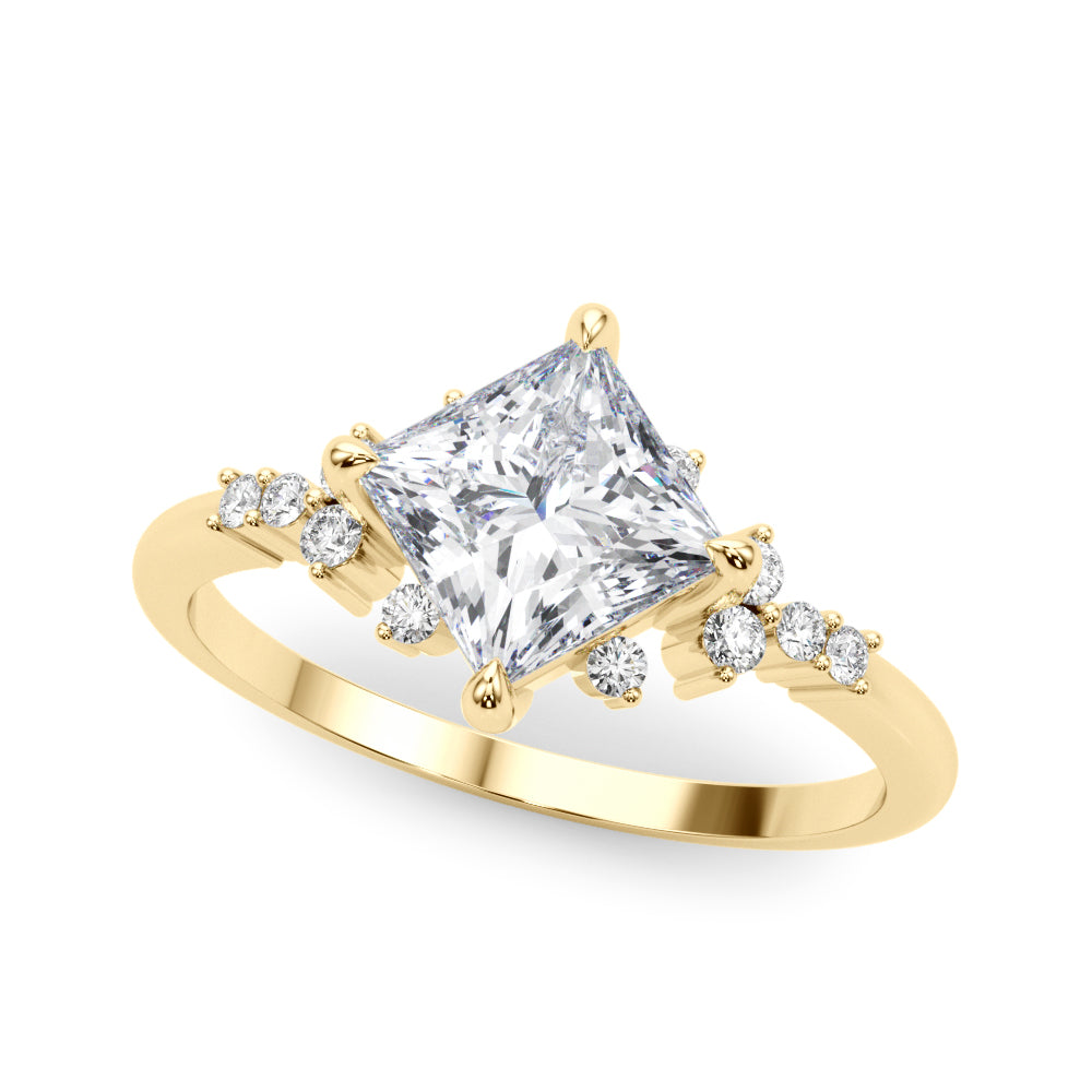 Natural Diamond Scattered Princess Cut Engagement Ring