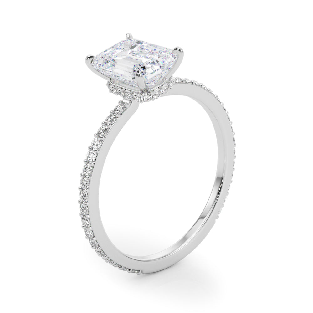 Emerald Cut Hidden Halo Engagement Ring