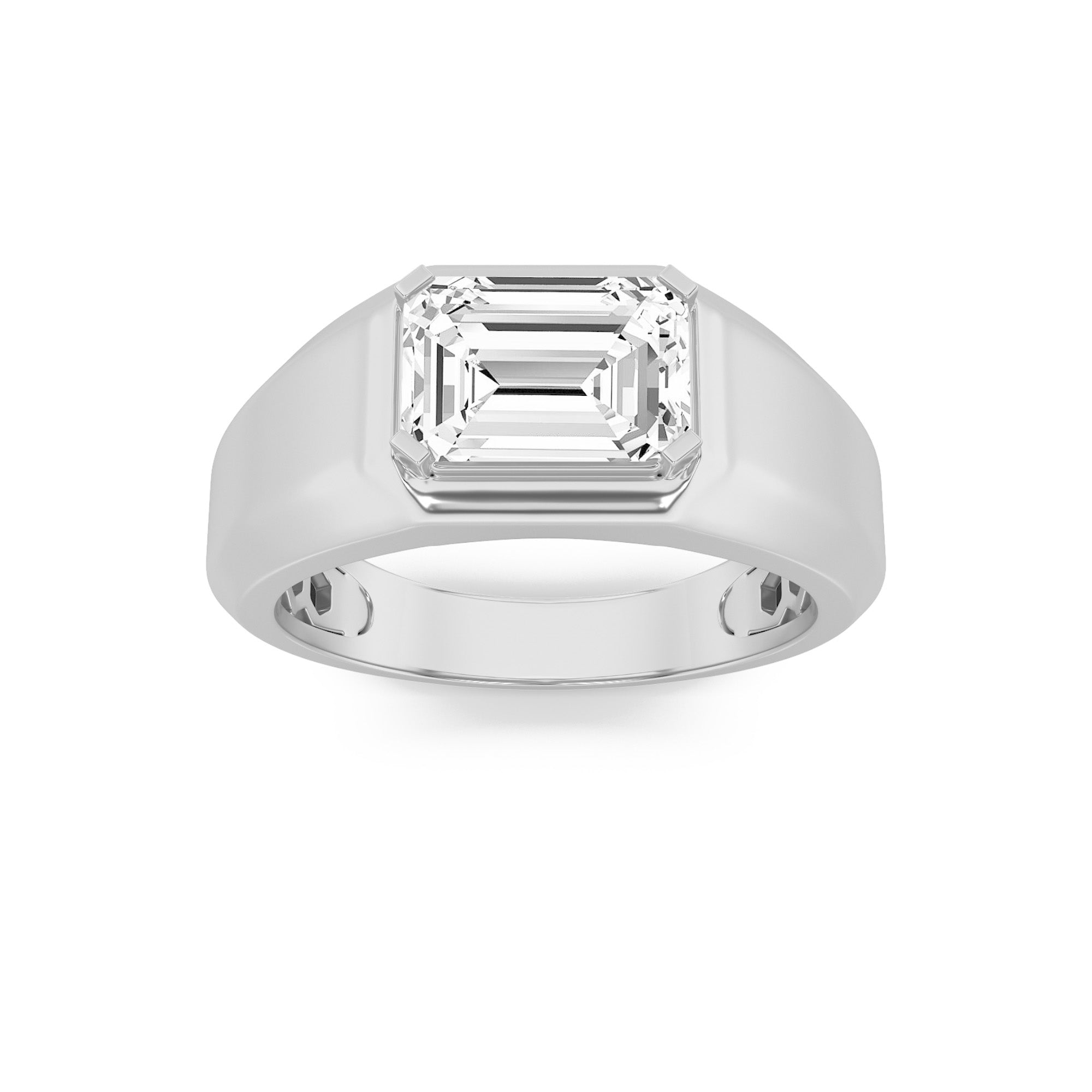 3Cttw Emerald Shaped Lab Grown Diamond (F/VS) Mens Ring in 14K White Gold