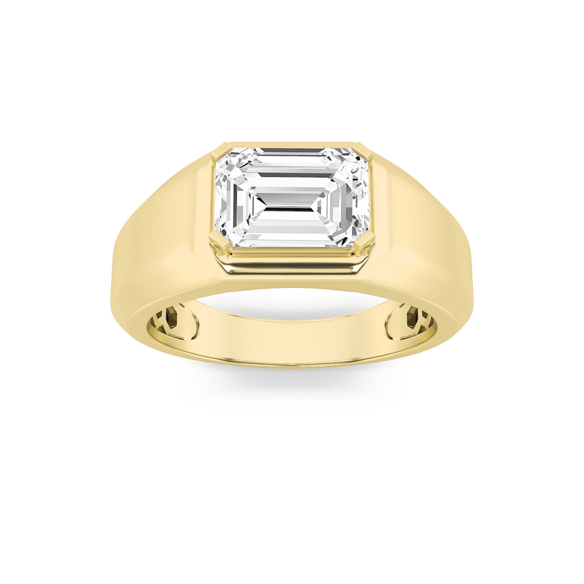 3CTW Emerald Shaped Lab Grown Diamond (G/VS) Mens Ring in 14K Yellow Gold