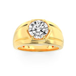 2CTW Round Shaped Lab Grown Diamond (F/VS) Mens Ring in 14K Yellow Gold