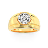 2CTW Round Shaped Lab Grown Diamond (F/VS) Mens Ring in 14K Yellow Gold