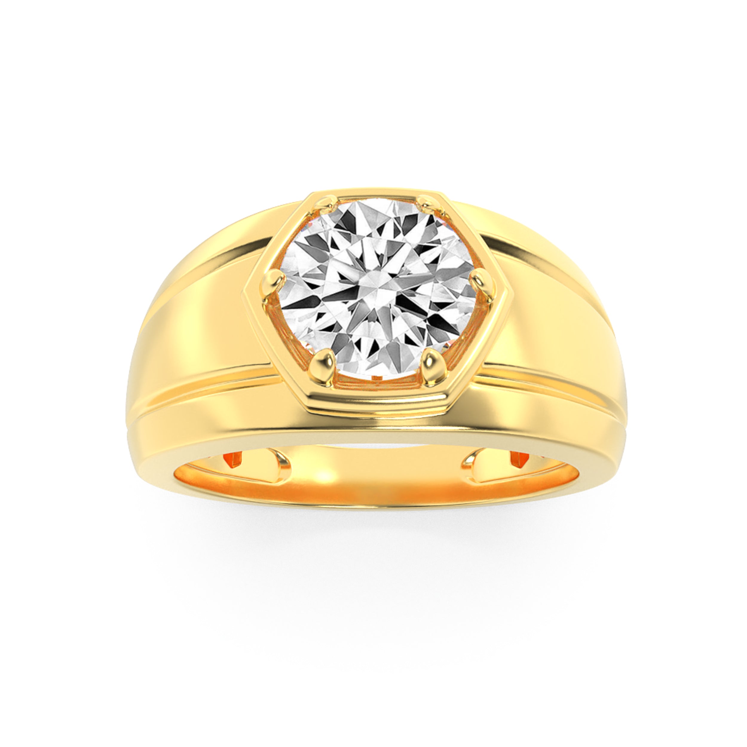 2CTW Round Shaped Lab Grown Diamond (F/VS) Mens Ring in 14K Yellow Gold