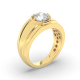 2CTW Round Shaped Lab Grown Diamond (F/VS) Mens Ring in 14K Yellow Gold