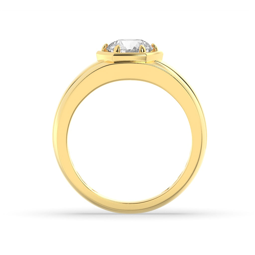 2CTW Round Shaped Lab Grown Diamond (F/VS) Mens Ring in 14K Yellow Gold