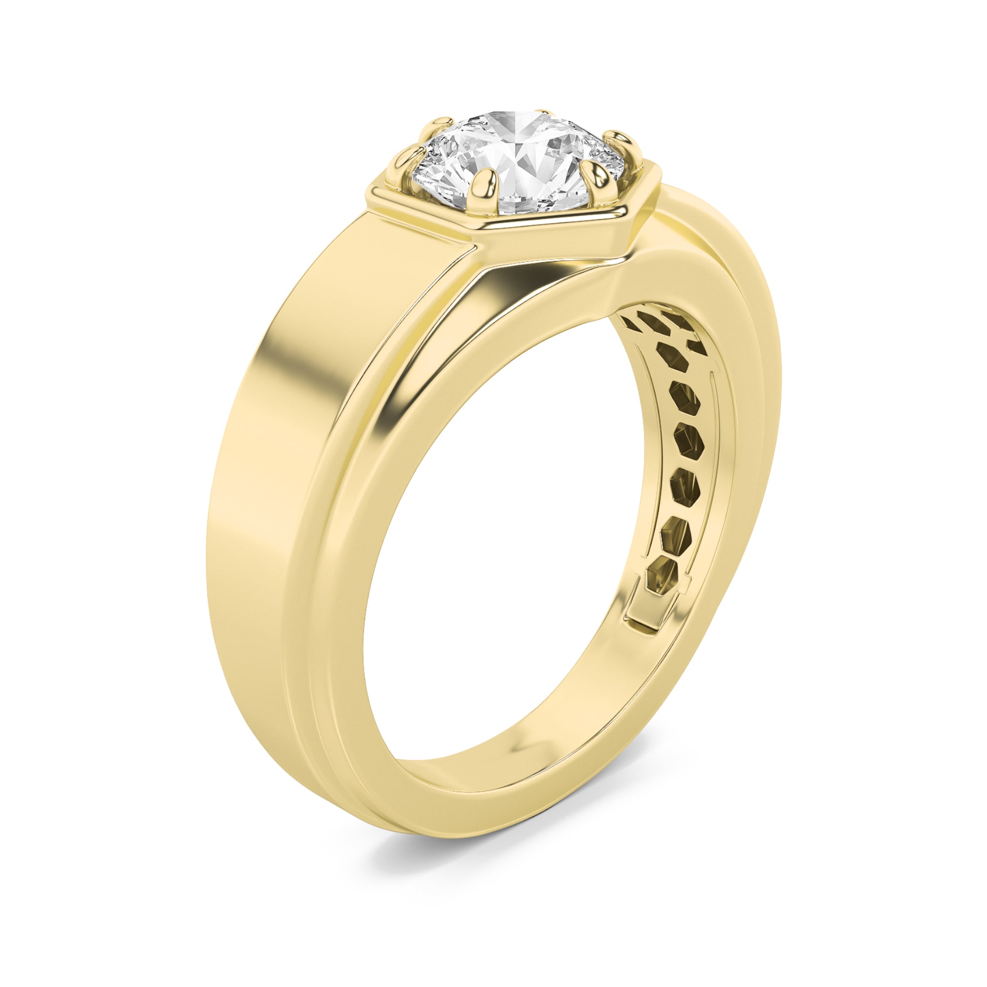 2CTW Round Shaped Lab Grown Diamond (F/VS) Mens Ring in 14K Yellow Gold