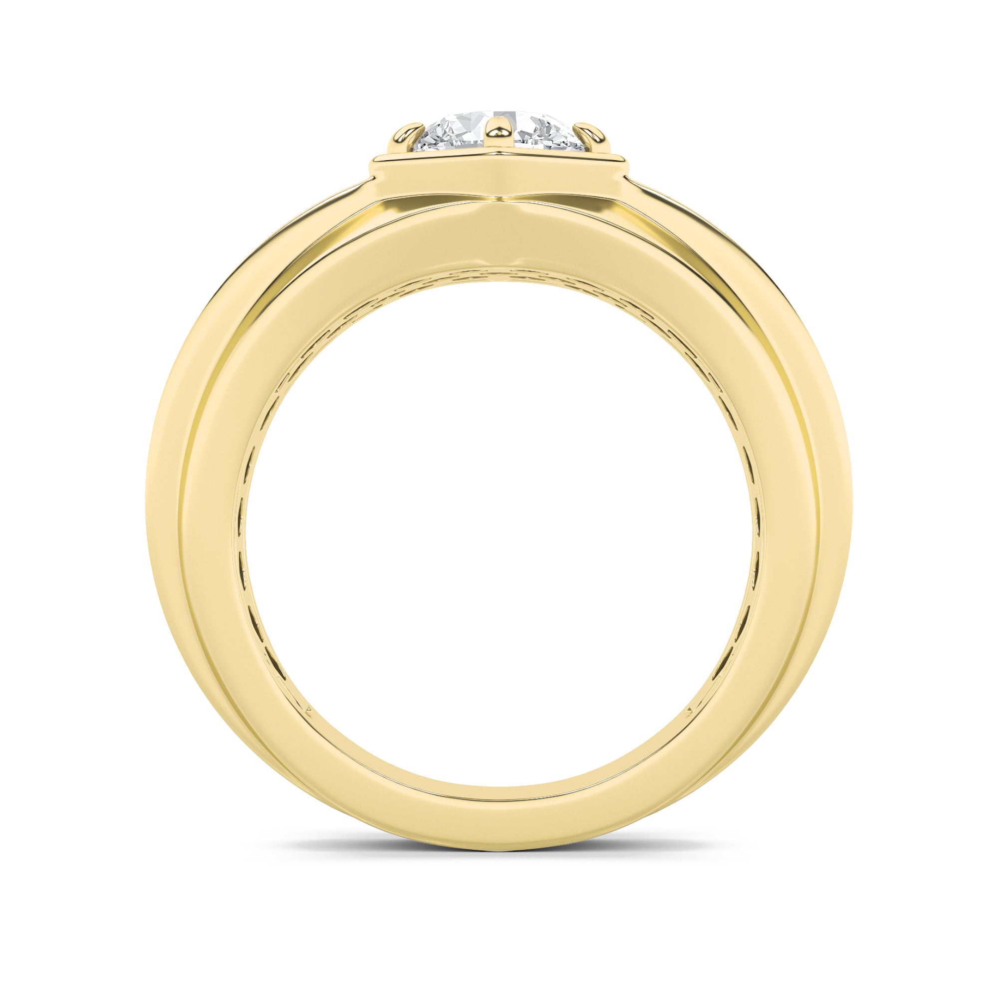 2CTW Round Shaped Lab Grown Diamond (F/VS) Mens Ring in 14K Yellow Gold